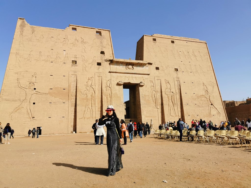 Sunlit courtyard and columns inside Edfu Temple