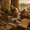 Ancient Egyptian medicine – physician treating an injured patient