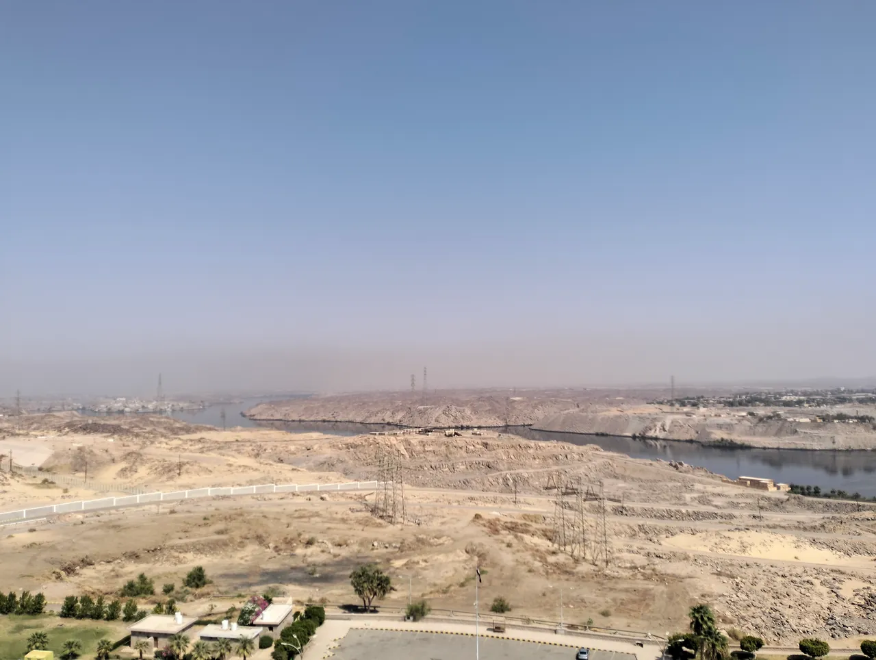 Nile downstream of Aswan High Dam between rocky desert banks