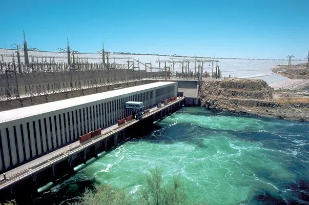 Water flowing beside the hydroelectric power station at the Aswan High Dam