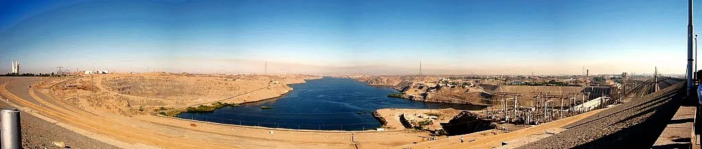 Panoramic view of the Nile and the Aswan High Dam landscape