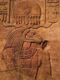 Khnum, the ram-headed Egyptian creator god, carved in stone relief