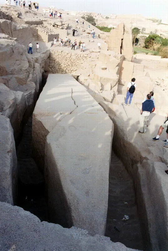 Crack and ancient working marks on the Unfinished Obelisk in Aswan