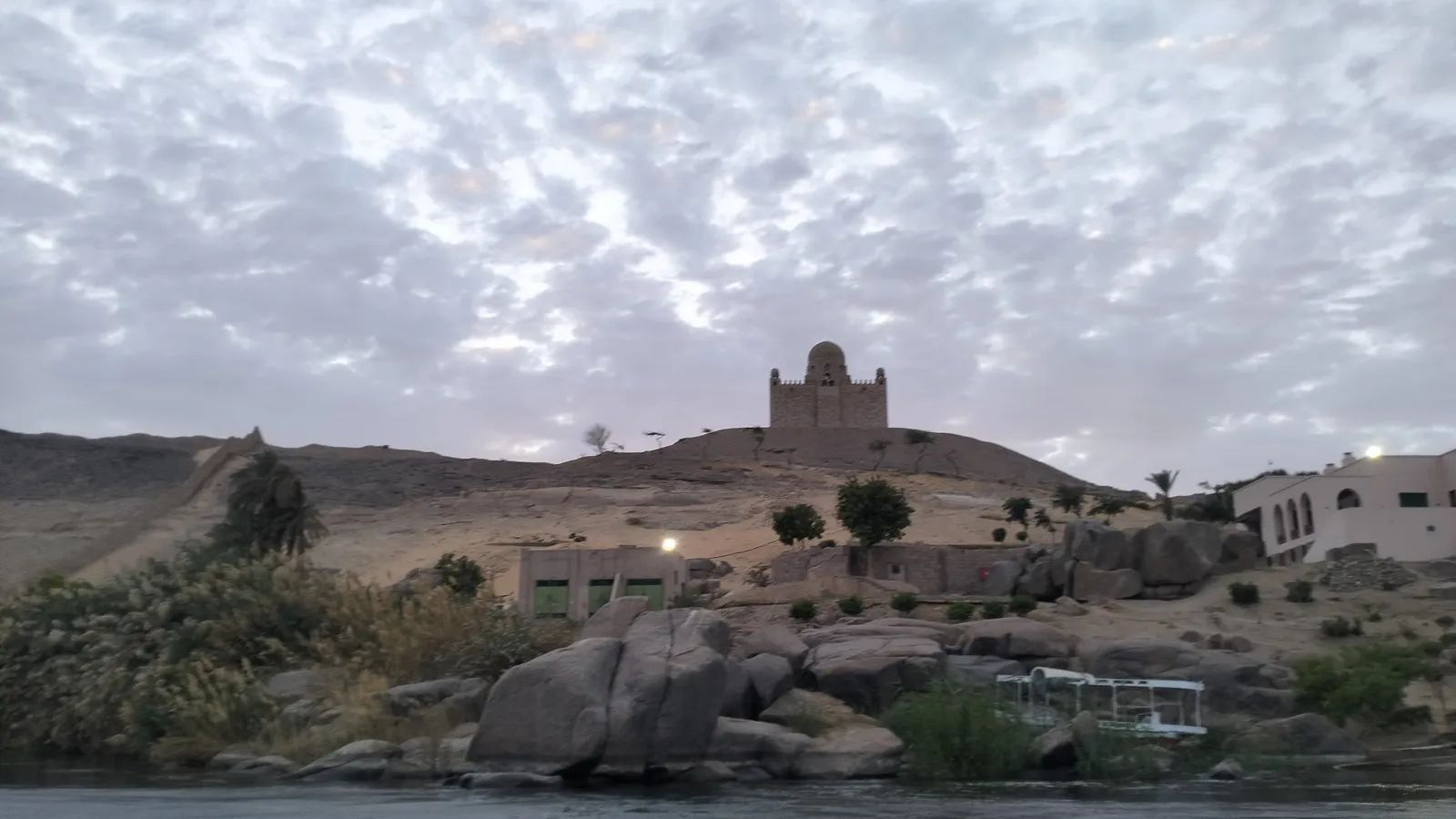 Aga Khan Mausoleum on a sandy hill above the Nile in Aswan