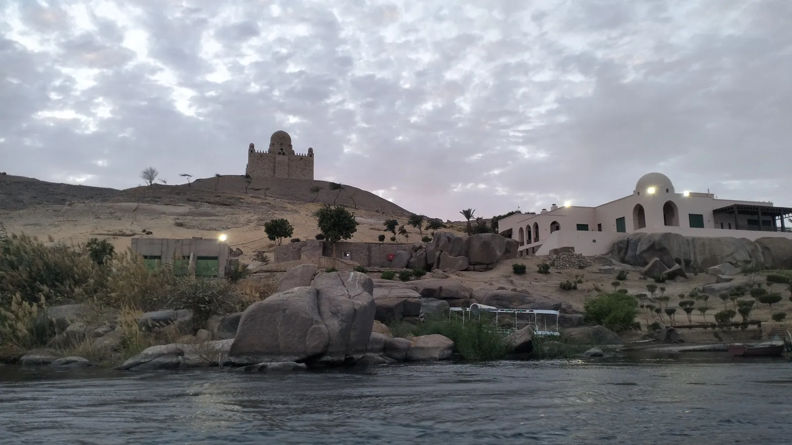 Aga Khan Mausoleum and riverside villa on the west bank in Aswan